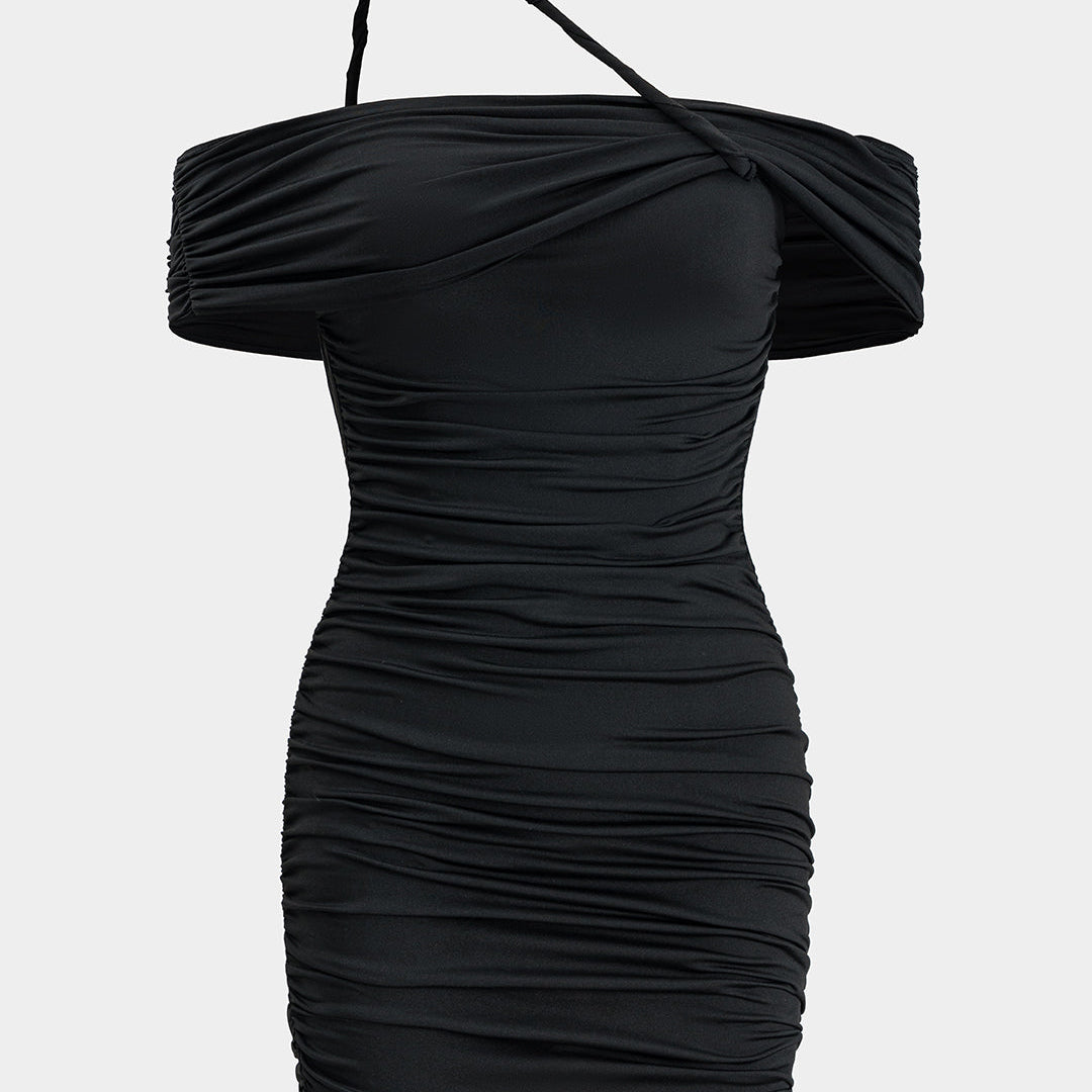 Gerimpelde Off Shoulder Cut Out Mini Jurk