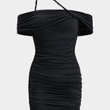 Gerimpelde Off Shoulder Cut Out Mini Jurk