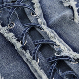 Asymmetrische Franje Denim Mini Jurk