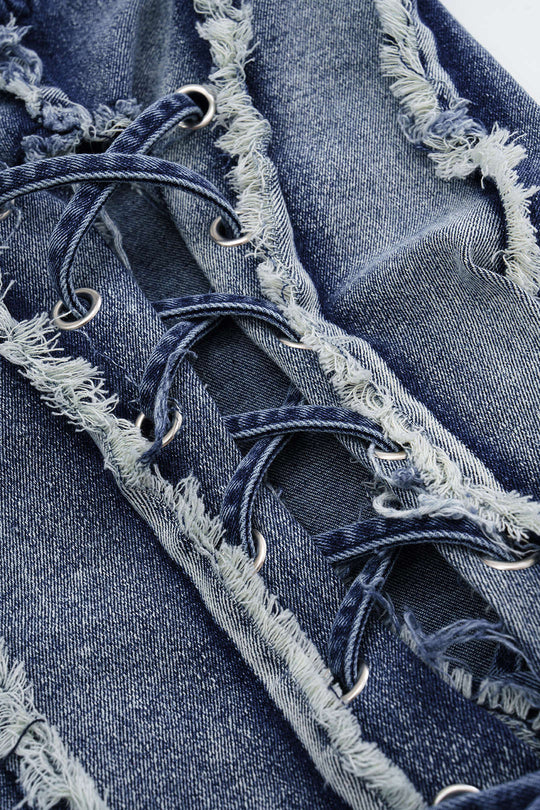 Asymmetrische Franje Denim Mini Jurk