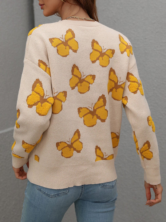 Dames Vlinder Crewneck Trui | Verlaagde Schouders | Borduursel