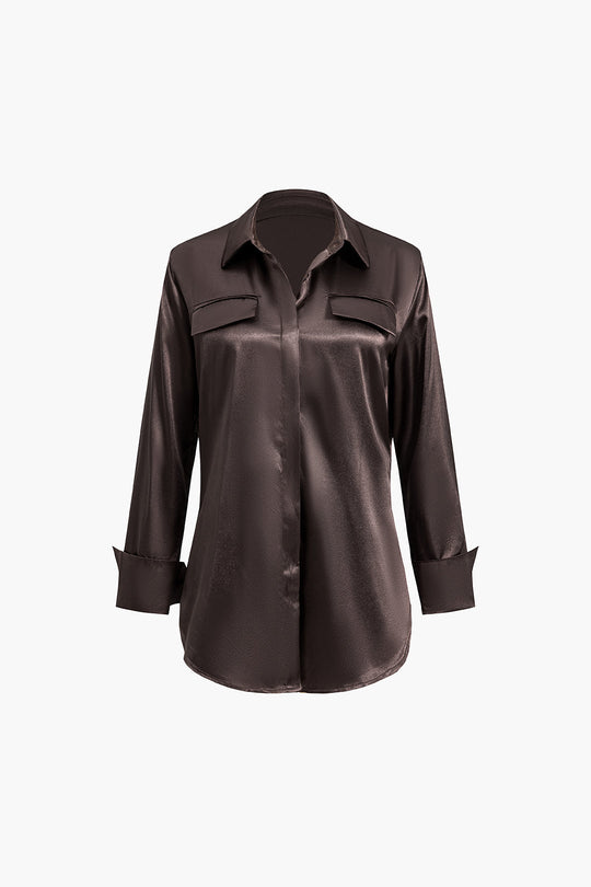 Niamh - Chic Satijn Textuur Dames Langemouw Shirt