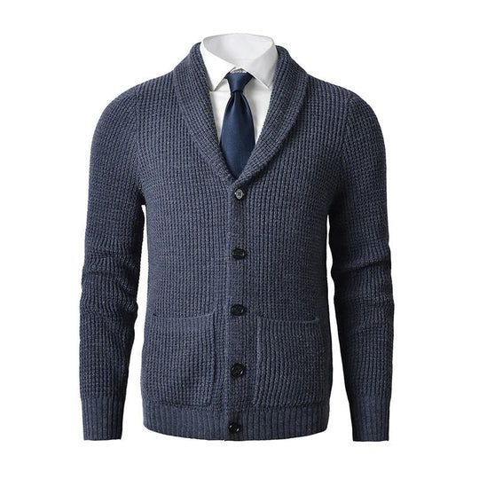 Heren Knopenbrei Cardigan met Sjawl Kraag en Voorzakken