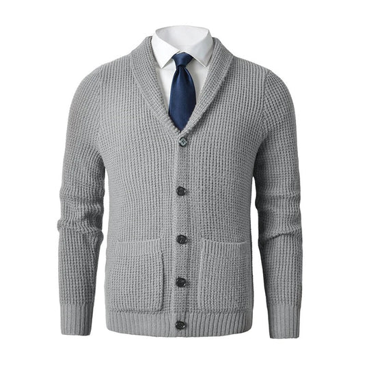 Heren Knopenbrei Cardigan met Sjawl Kraag en Voorzakken