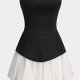 Strapless Patchwork Mouwloze Mini Jurk