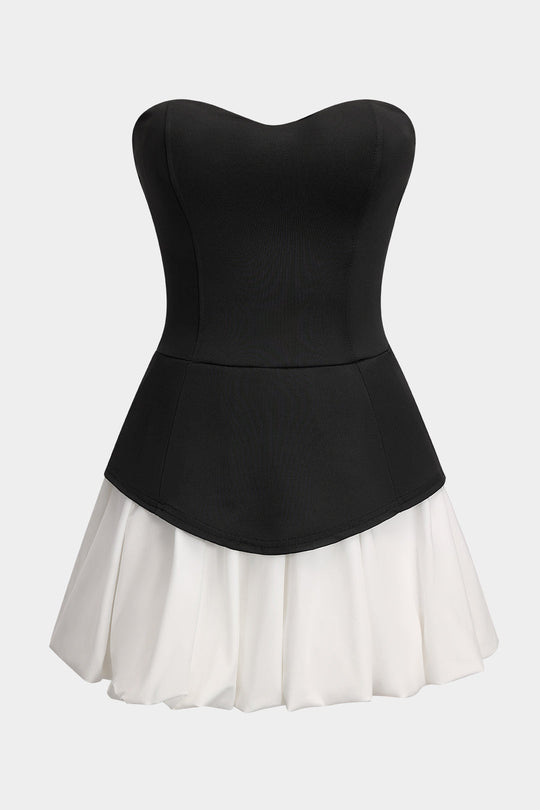 Strapless Patchwork Mouwloze Mini Jurk