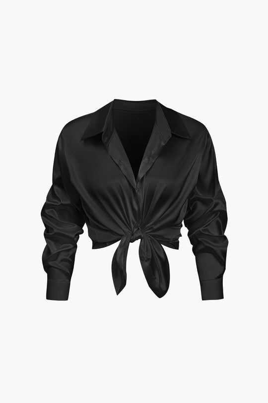 Lillian - Basis Effen Satijnen Dames Langsleeve Shirt