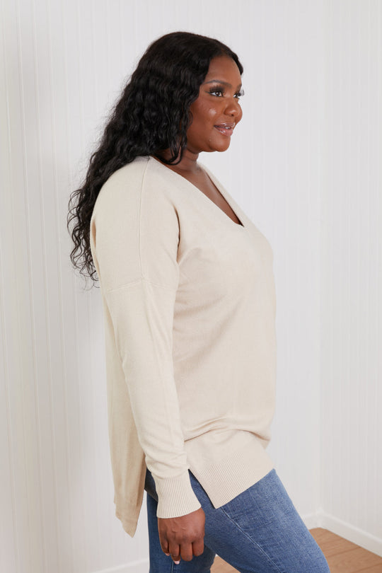Dames Tuniek Sweater | Met V-Hals en High-Low Design | Comfortabele Lange Trui met Zijsplit