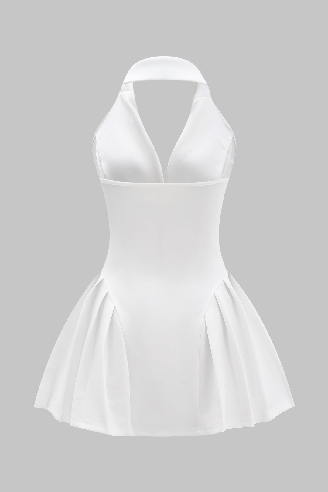 Halter Nek Knop Rimpel Mouwloze Mini Jurk