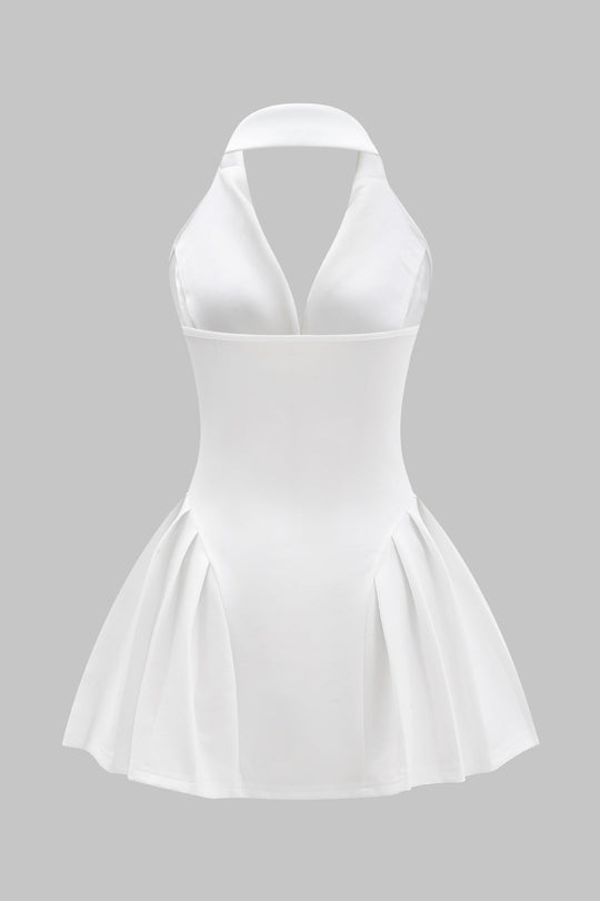 Halter Nek Knop Rimpel Mouwloze Mini Jurk