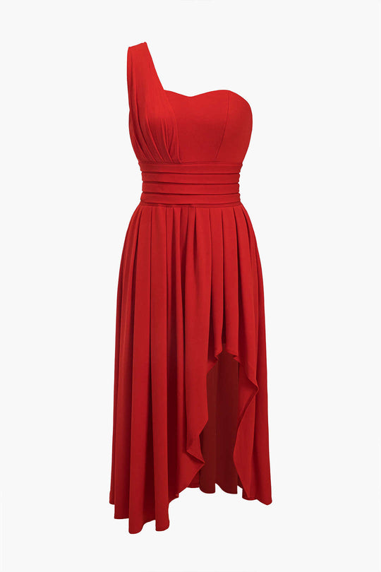 Chiffon Mouwloos Eén Schouder Midi Jurk