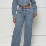 Denim Lange Mouwen Trekkoord Top En Jeans Set