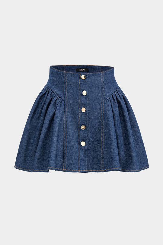 Denim Rimpelknopen Hoge Taille Rok