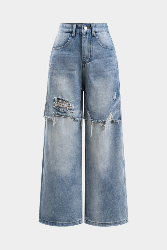 Denim Patchwork Rechte Jeans