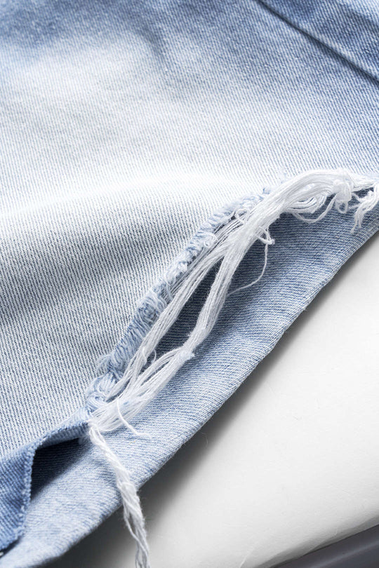 Denim Asymmetrische Knopzak Gescheurde Shorts