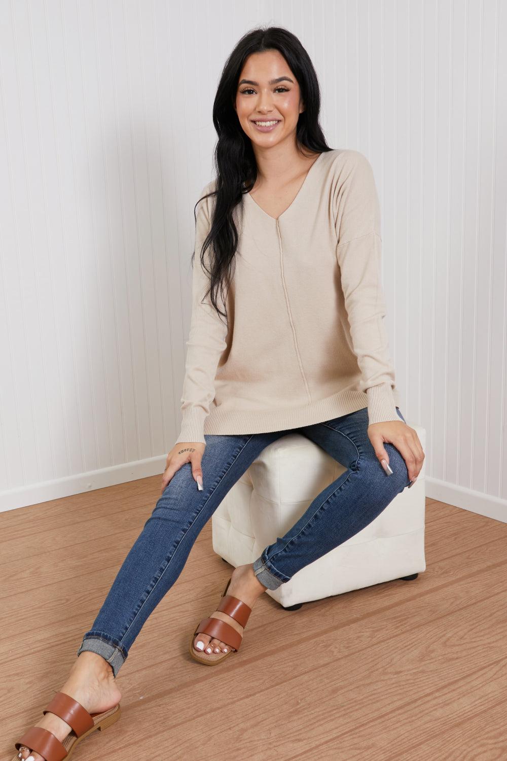Dames Tuniek Sweater | Met V-Hals en High-Low Design | Comfortabele Lange Trui met Zijsplit