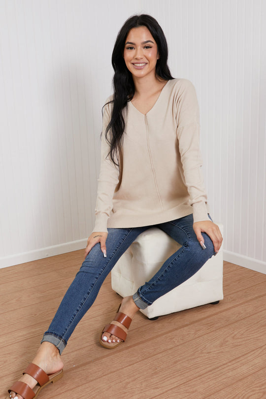 Dames Tuniek Sweater | Met V-Hals en High-Low Design | Comfortabele Lange Trui met Zijsplit