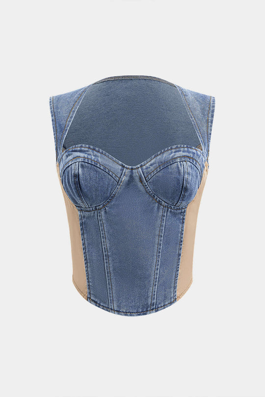 Denim Bustier Patchwork Top