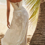 Bloemen Textuur Gevlochten Tie Back Slip Maxi Jurk