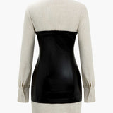 Button Patchwork Faux Leather Mini Dress
