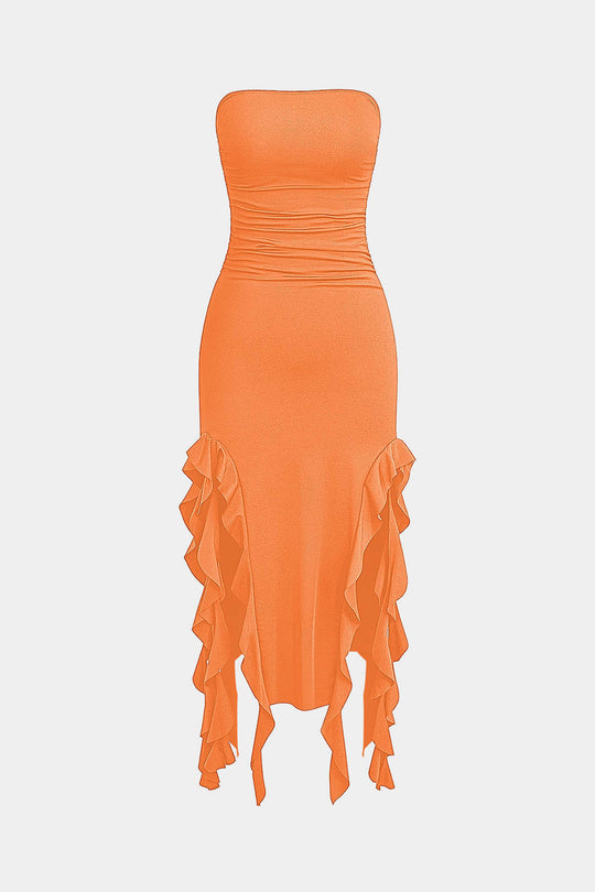 Effen Rimpelrand Rimpel Tube Maxi Jurk