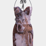 Tie Dye Rugloze Bandjes Bustier Mini Jurk
