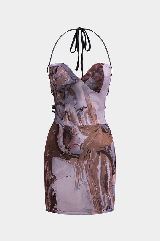 Tie Dye Rugloze Bandjes Bustier Mini Jurk