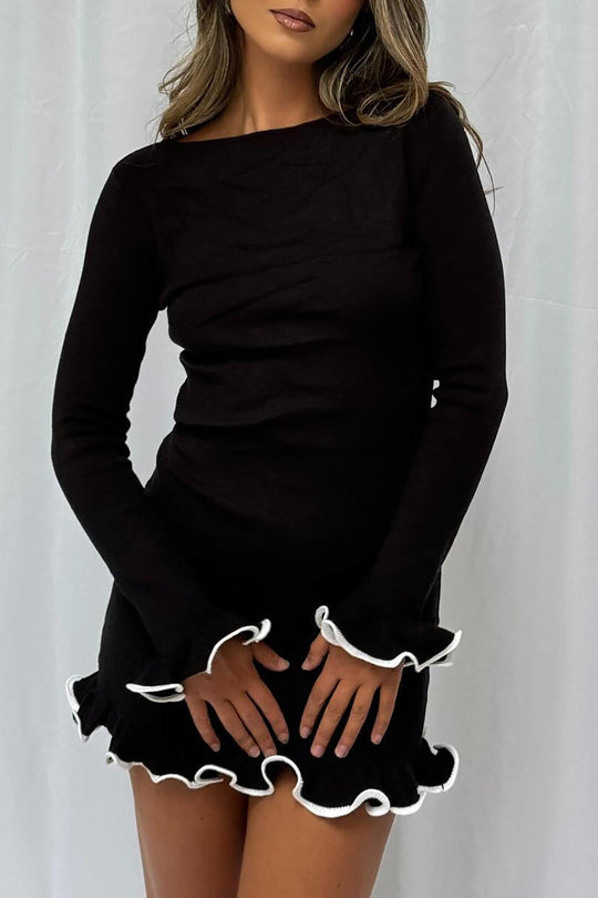 Gebreide Jurk met Contrast Whipstitching