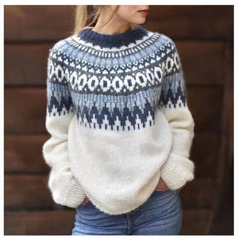 Dames Fair Isle Crewneck Trui met Gezellige Relaxed Fit
