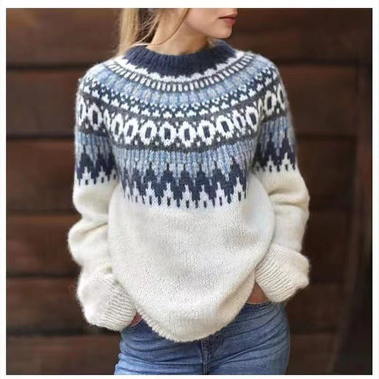 Dames Fair Isle Crewneck Trui met Gezellige Relaxed Fit