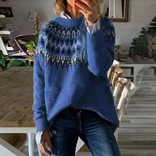 Dames Fair Isle Crewneck Trui met Gezellige Relaxed Fit
