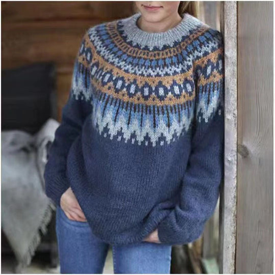 Dames Fair Isle Crewneck Trui met Gezellige Relaxed Fit