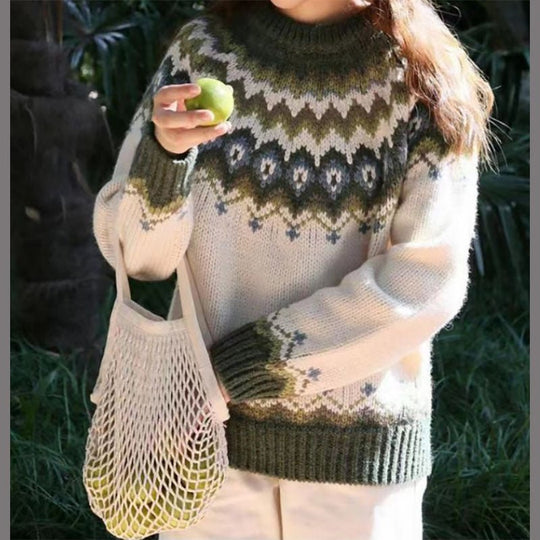 Dames Fair Isle Crewneck Trui met Gezellige Relaxed Fit