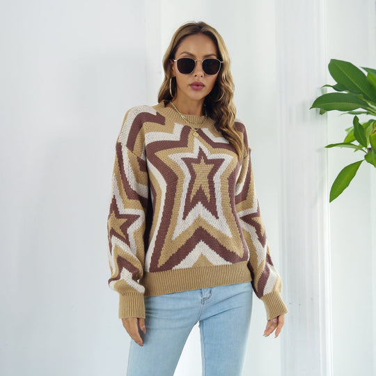 Ster Vallen Schouder Trui | Geribbelde Ronde Hals | Casual & Chic Lange Mouwen