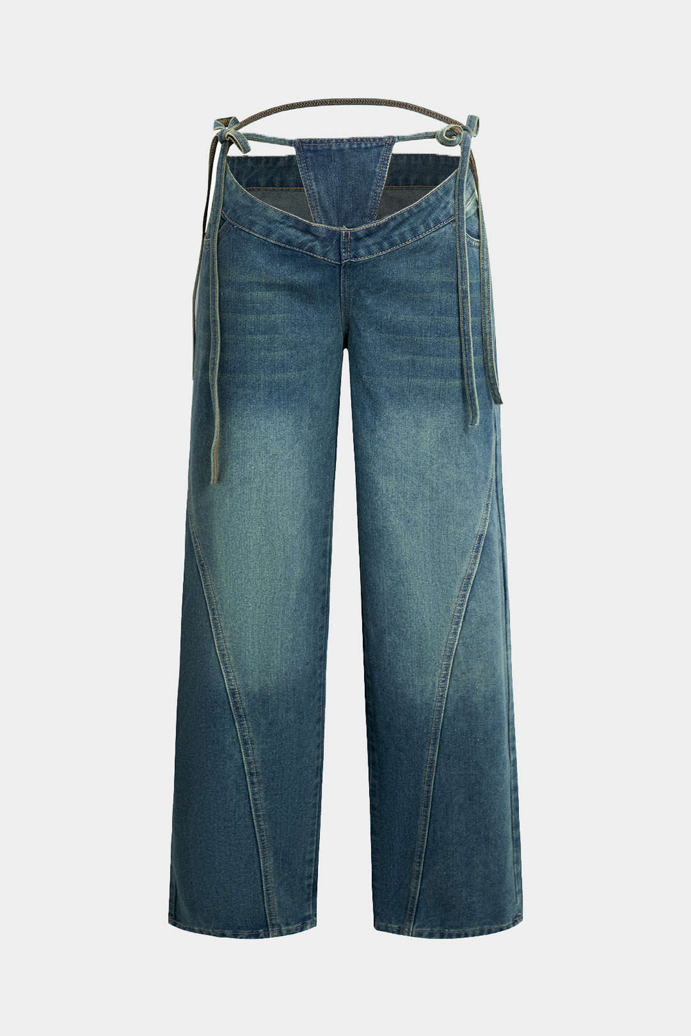 Denim Cut Out Gewassen Tie-Up Jeans