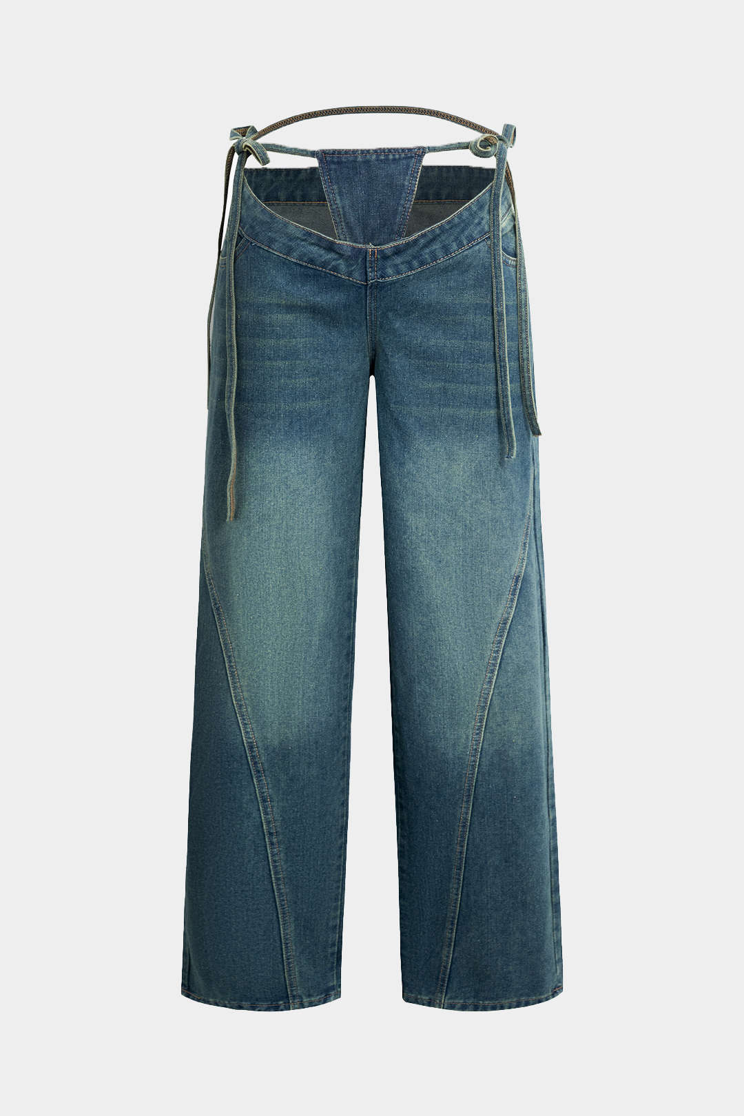 Denim Cut Out Gewassen Tie-Up Jeans
