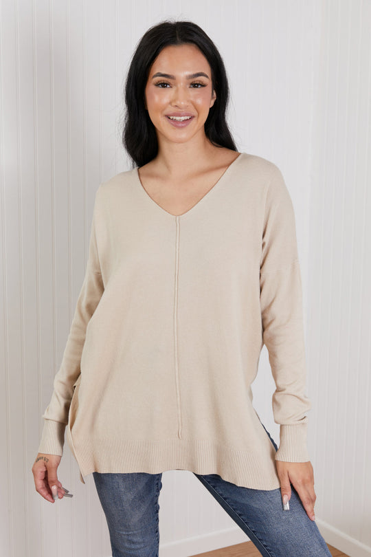 Dames Tuniek Sweater | Met V-Hals en High-Low Design | Comfortabele Lange Trui met Zijsplit
