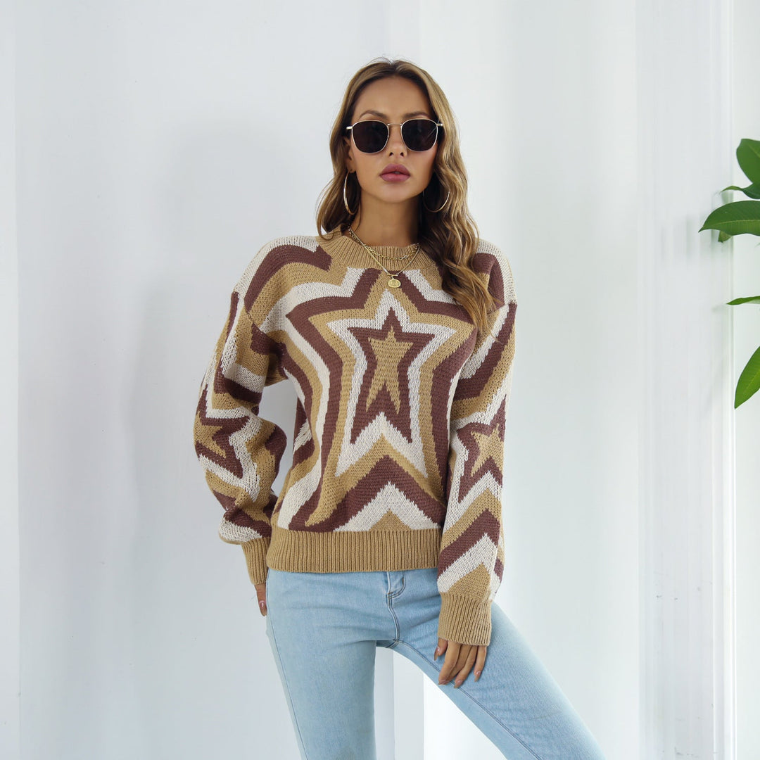 Ster Vallen Schouder Trui | Geribbelde Ronde Hals | Casual & Chic Lange Mouwen