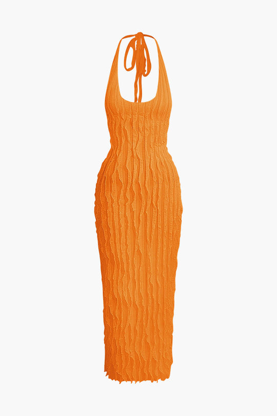 Doorzichtig Rimpel Textuur Halter Rugloze Maxi Jurk
