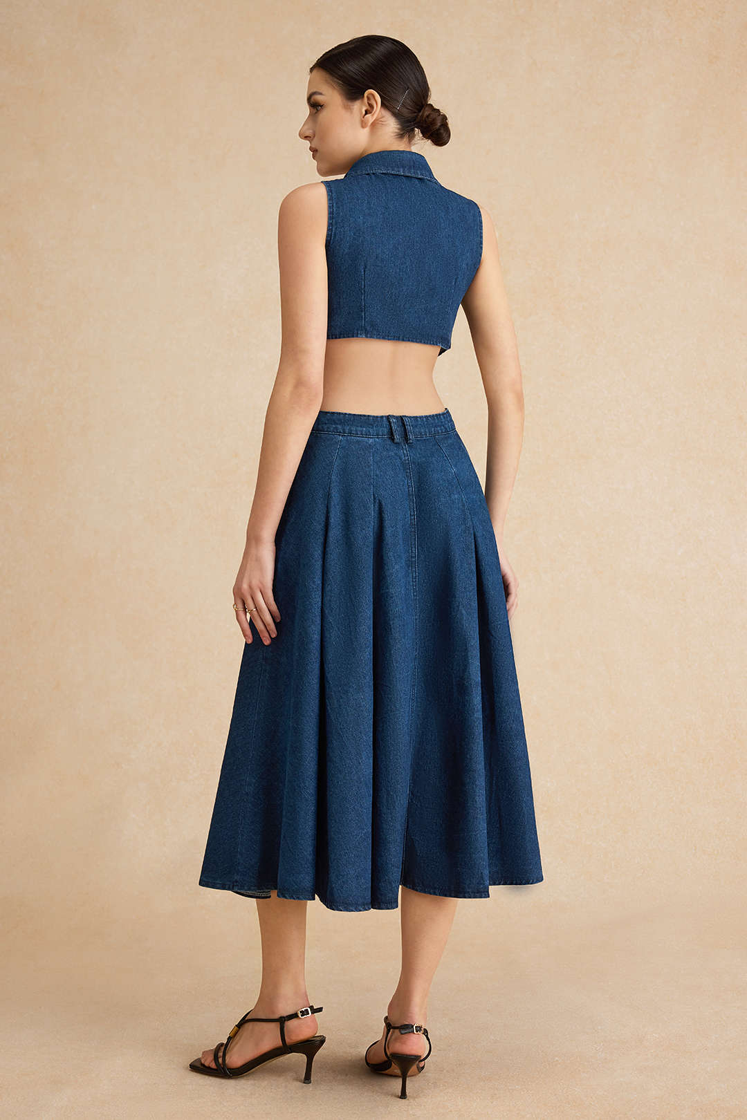 Denim Knopen Cut Out Jurk