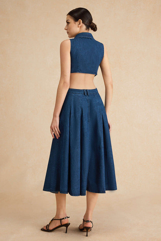Denim Knopen Cut Out Jurk