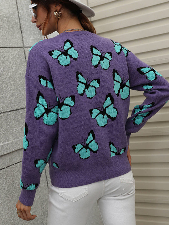 Dames Vlinder Crewneck Trui | Verlaagde Schouders | Borduursel