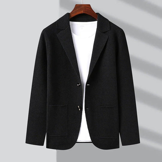 Heren Blazer-Stijl Cardigan met Reverskraag en Opgestikte Zakken