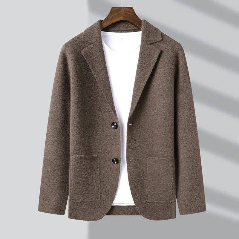 Heren Blazer-Stijl Cardigan met Reverskraag en Opgestikte Zakken