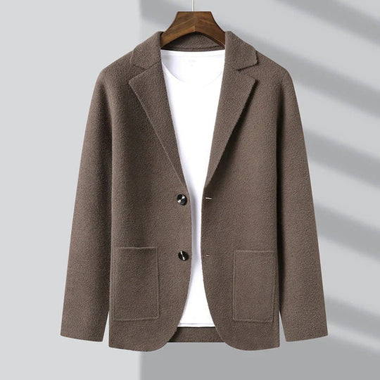 Heren Blazer-Stijl Cardigan met Reverskraag en Opgestikte Zakken