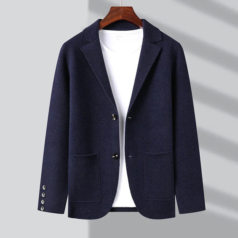 Heren Blazer-Stijl Cardigan met Reverskraag en Opgestikte Zakken