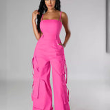 Cargo Jumpsuit Dames – Trendy Utility Jumpsuit met Wijde Pijpen in 5 Kleuren