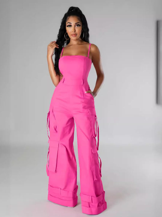 Cargo Jumpsuit Dames – Trendy Utility Jumpsuit met Wijde Pijpen in 5 Kleuren