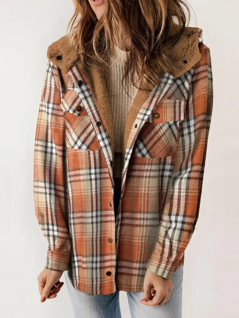 Dames Geruite Winterjas | Met Gevoerde Kap en Knoopsluiting | Warme Casual Winterjas