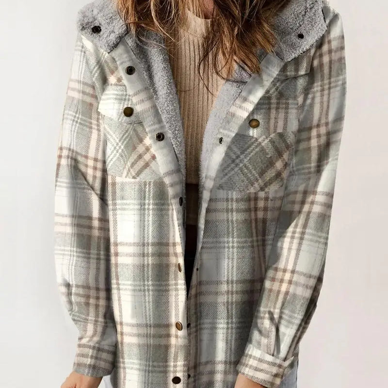 Dames Geruite Winterjas | Met Gevoerde Kap en Knoopsluiting | Warme Casual Winterjas